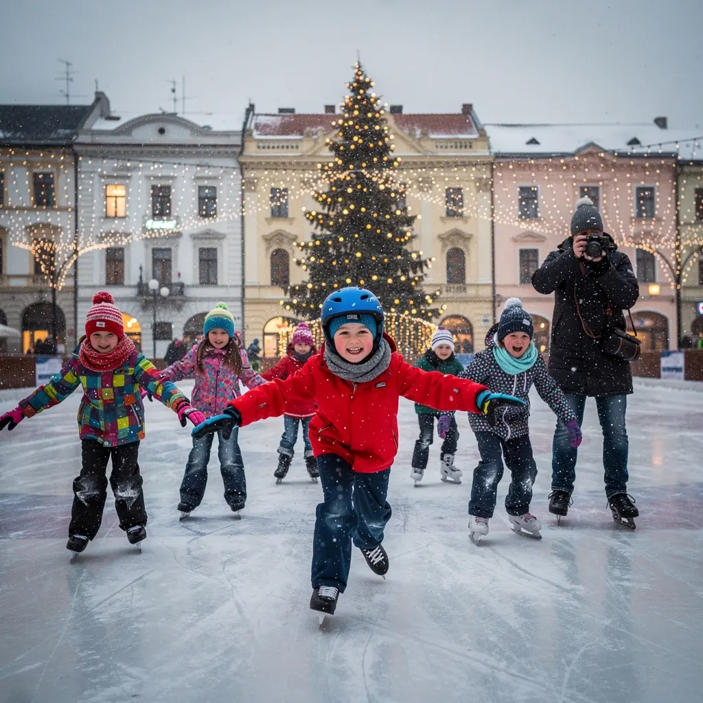 A group of tourists bundled in winter clothing exploring a cozy outdoor market filled with local crafts.