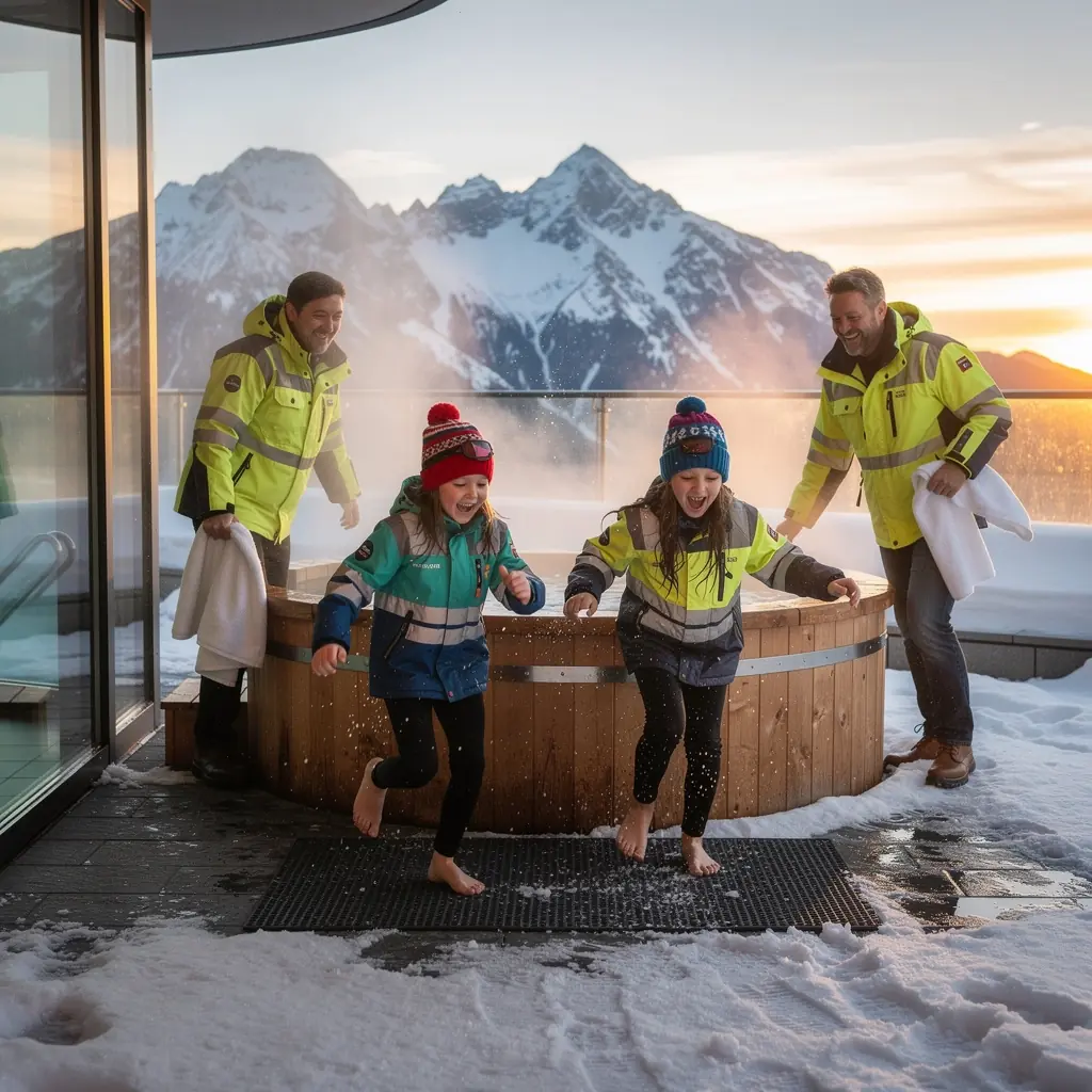 A picturesque winter landscape featuring a frozen river and snow-laden trees in a Slovak park.